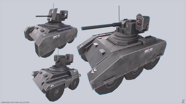 Unmanned Mini Tank collection 3D Model .c4d .max .obj .3ds .fbx .stl .blend 