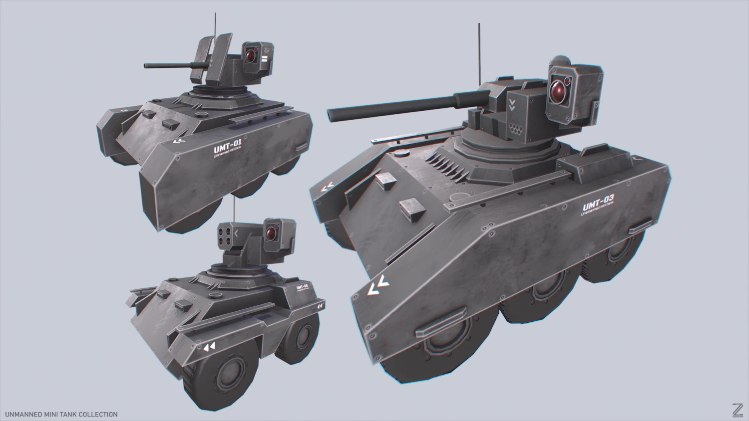 Unmanned Mini Tank collection 3D Model .c4d .max .obj .3ds .fbx .stl .blend 