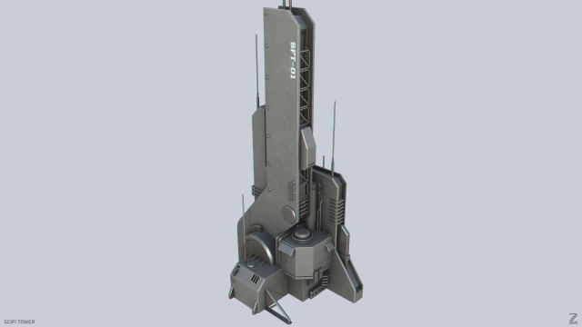 Scifi tower 3D Model .c4d .max .obj .3ds .fbx .stl .blend 