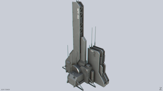 Scifi tower 3D Model .c4d .max .obj .3ds .fbx .stl .blend 