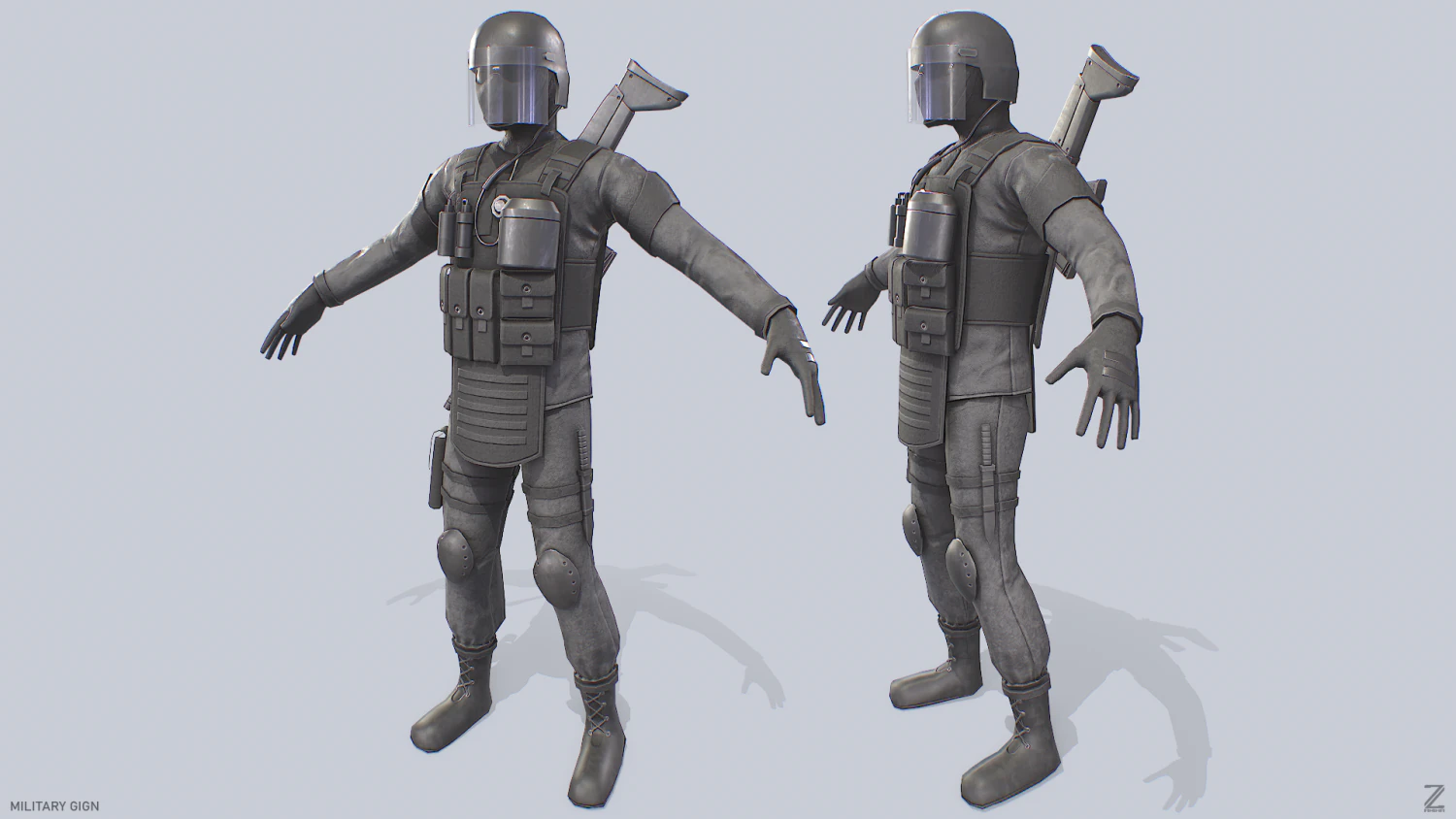 Milit&auml;risches GIGN 3D Modell .c4d .max .obj .3ds .fbx .stl .blend 