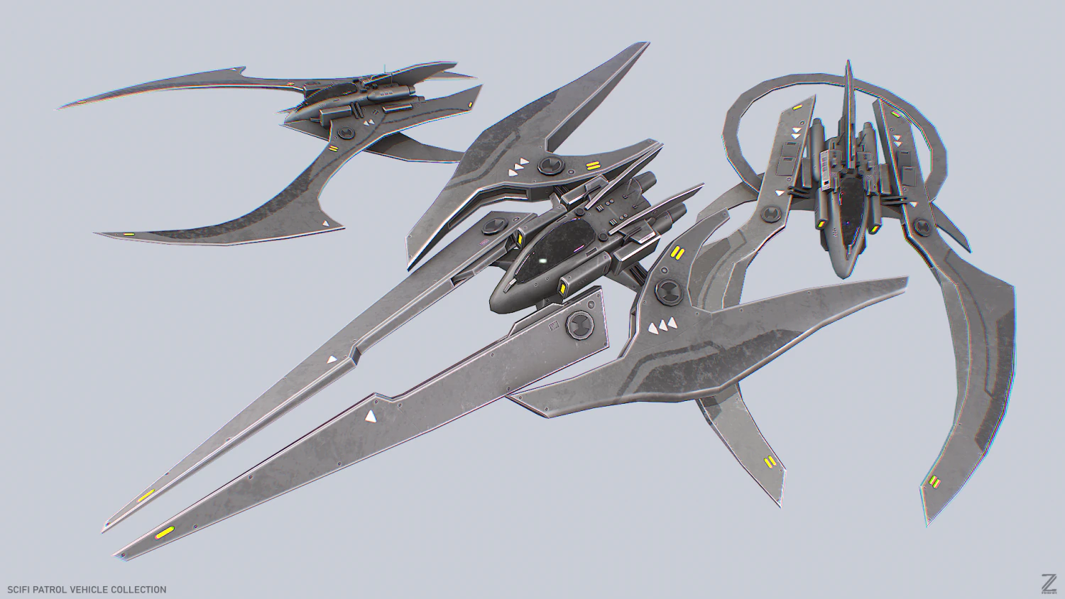 Scifi patrol vehicle collection 3D Model .c4d .max .obj .3ds .fbx .stl .blend 