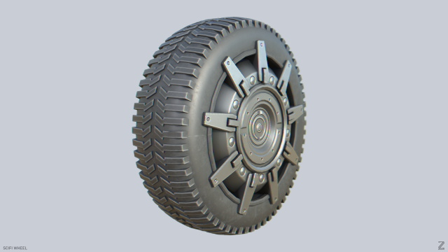 Scifi wheel 3D Model .c4d .max .obj .3ds .fbx .stl .blend 