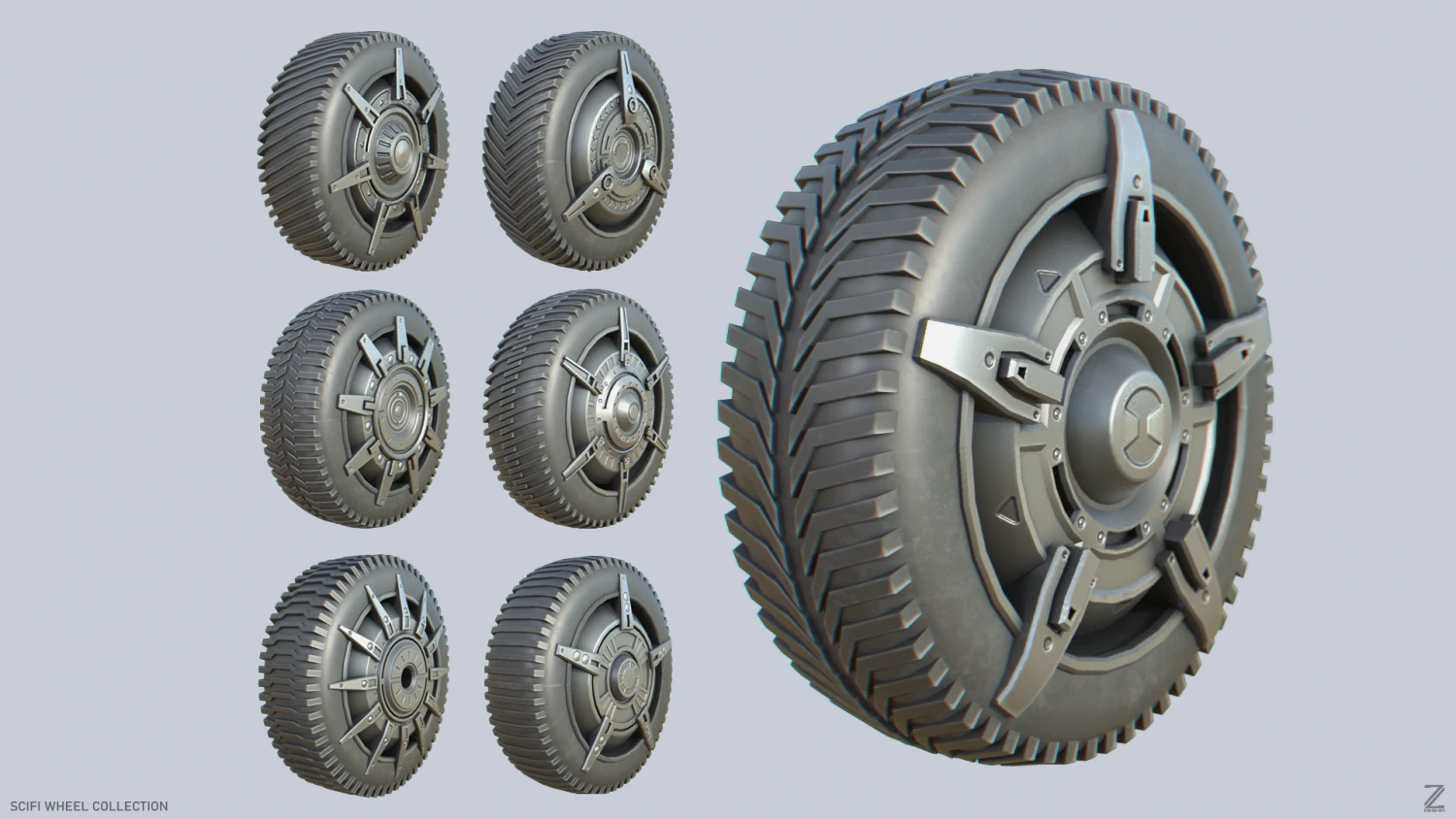Scifi wheel collection 3D Model .c4d .max .obj .3ds .fbx .stl .blend 