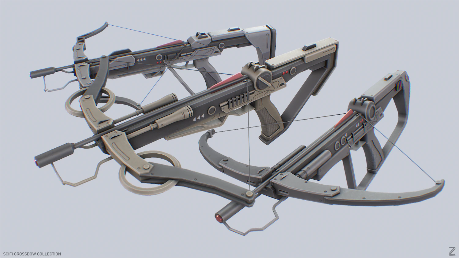 Scifi crossbow collection 3D Model .c4d .max .obj .3ds .fbx .stl .blend 
