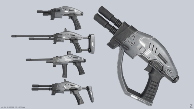 Alien blaster collection Modelo 3D .c4d .max .obj .3ds .fbx .stl .blend 