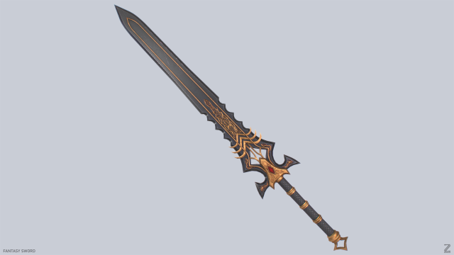 Fantasy sword 3D 模型 .c4d .max .obj .3ds .fbx .stl .blend 