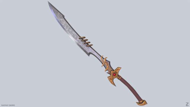 Fantasy sword 3D Модель .c4d .max .obj .3ds .fbx .stl .blend