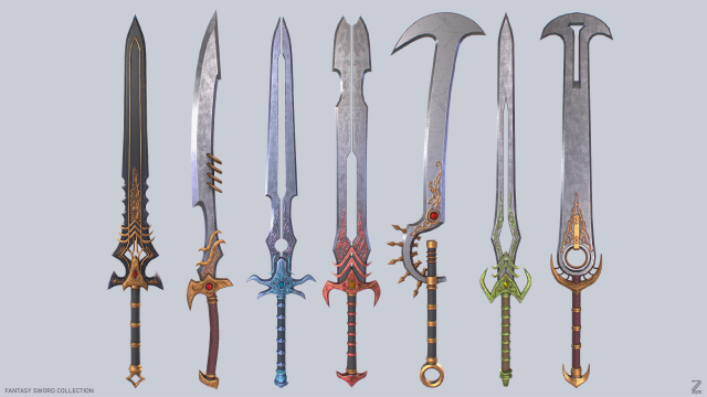 Fantasy sword collection Modelo 3D .c4d .max .obj .3ds .fbx .stl .blend 