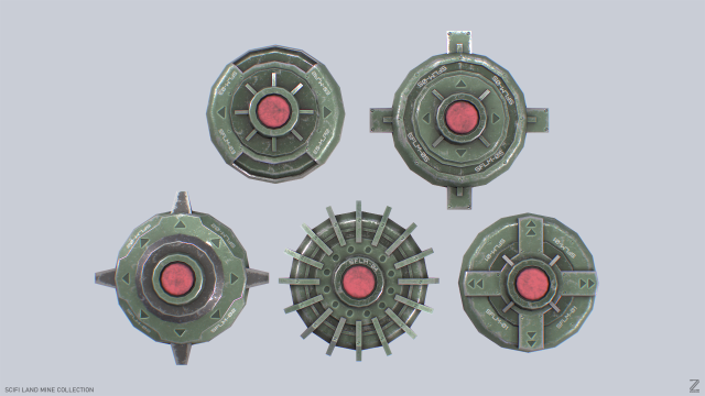 Sci fi land mine collection 3D Model .c4d .max .obj .3ds .fbx .stl .blend 