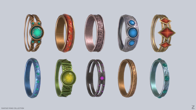 Fantasy ring collection 3D 모델 .c4d .max .obj .3ds .fbx .stl .blend 