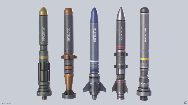 Scifi torpedo collection Modello 3D .c4d .max .obj .3ds .fbx .stl .blend 