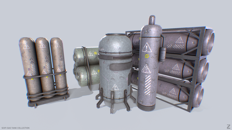 Sci fi gas tank collection 3D Модель .c4d .max .obj .3ds .fbx .stl .blend 