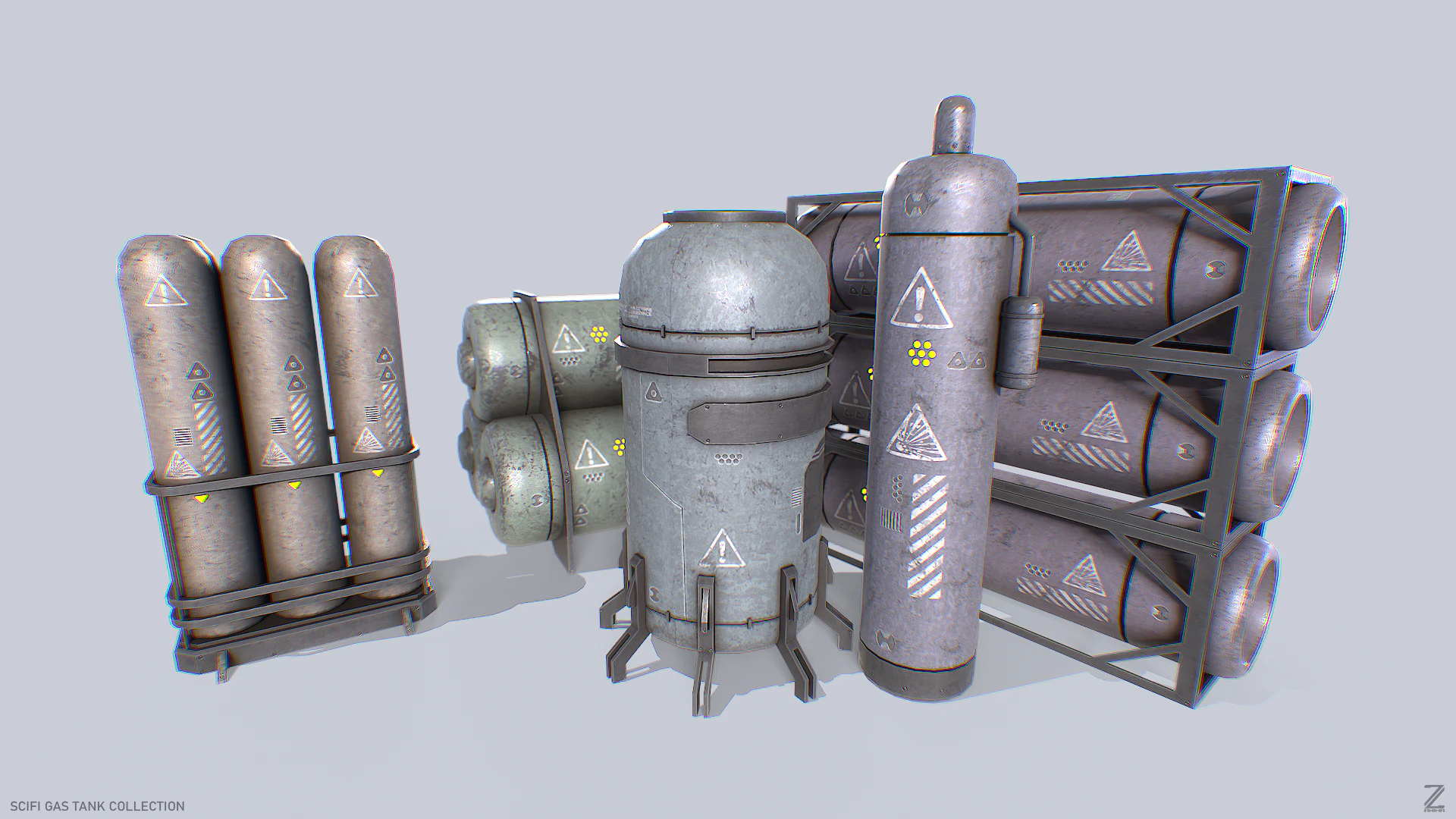 Sci fi gas tank collection 3D Model .c4d .max .obj .3ds .fbx .stl .blend 