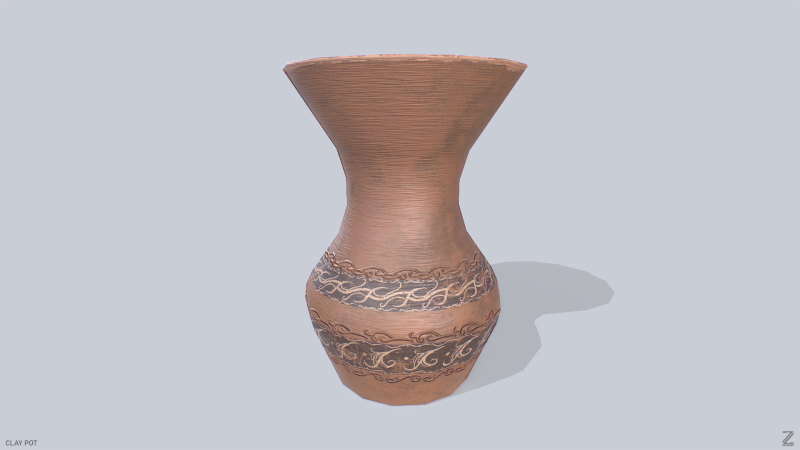 Clay pot 3D Model .c4d .max .obj .3ds .fbx .stl .blend 