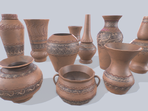 Clay pot collection 3D Model