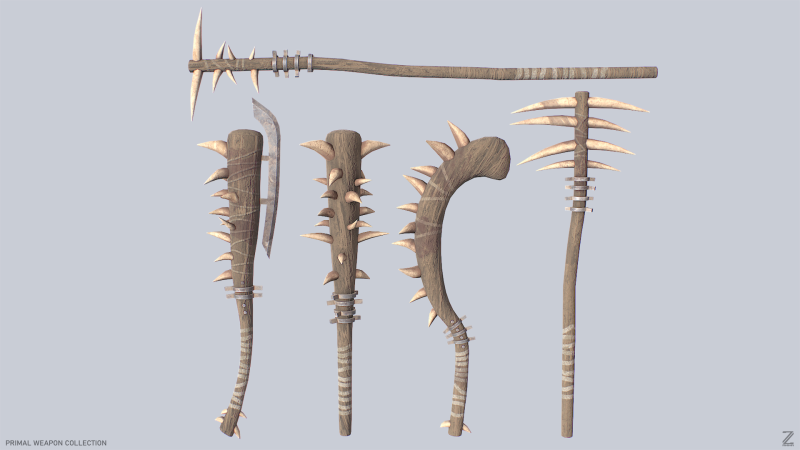 Primal weapon collection 3D Model .c4d .max .obj .3ds .fbx .stl .blend 