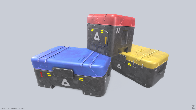 Scifi loot box collection 3D-Modell .c4d .max .obj .3ds .fbx .stl .blend 