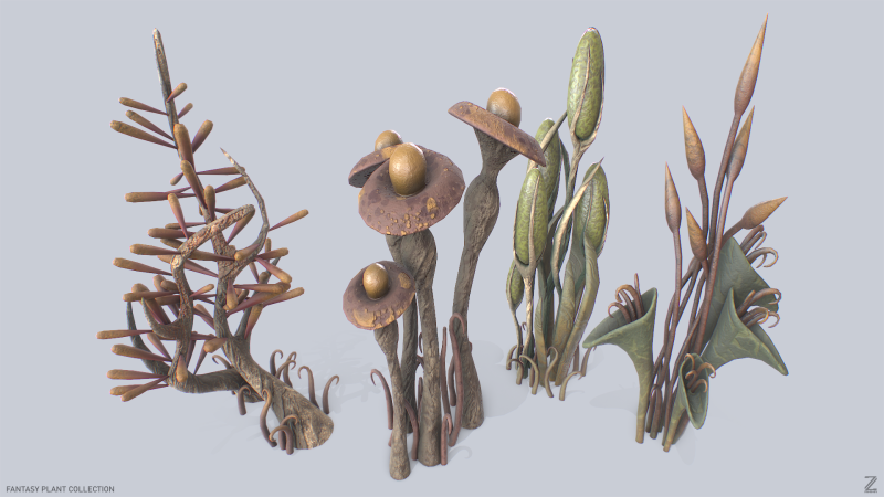 Fantasy plant collection 3D Модель .c4d .max .obj .3ds .fbx .stl .blend
