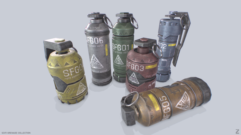 Scifi grenade collection 3D Model .c4d .max .obj .3ds .fbx .stl .blend 