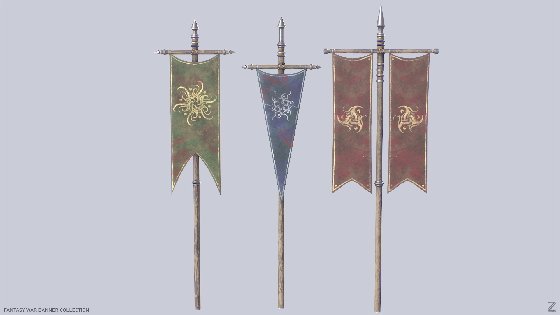 Fantasy war banner collection 3D Model .c4d .max .obj .3ds .fbx .stl .blend