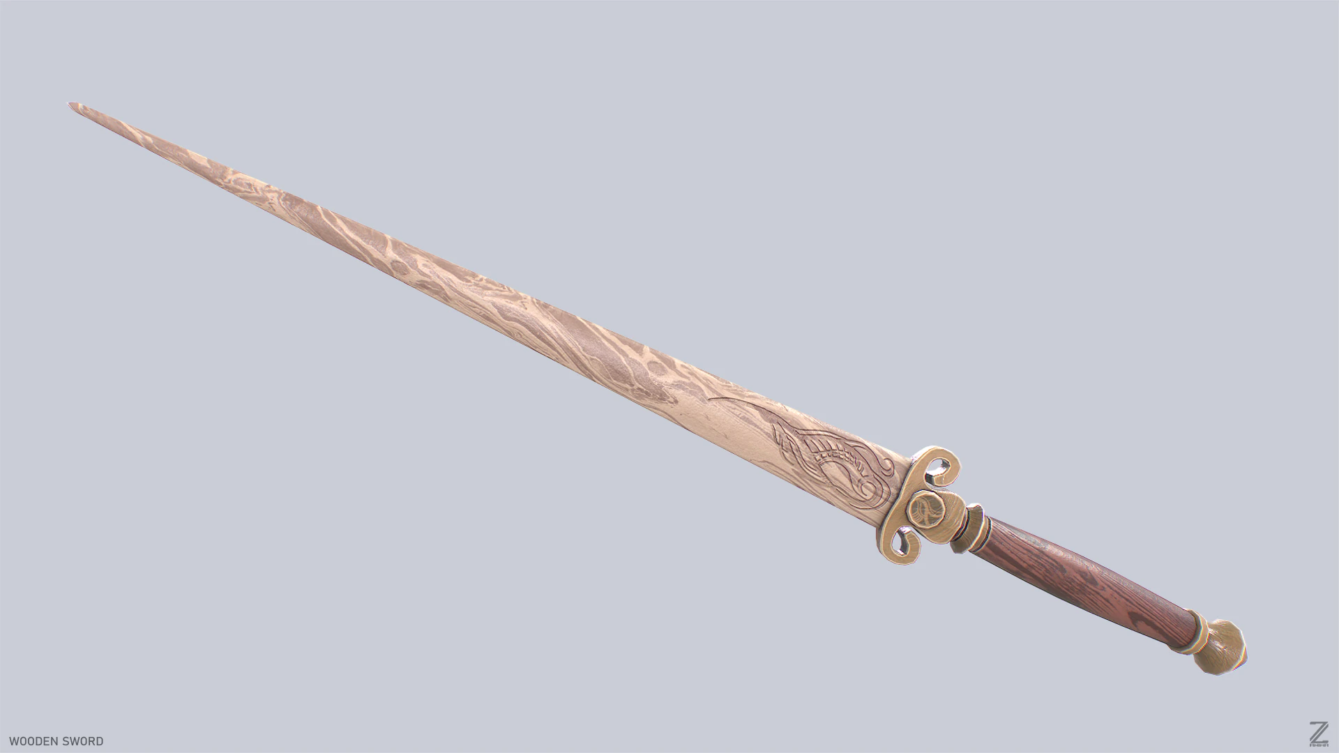 Wooden sword 3D Model .c4d .max .obj .3ds .fbx .stl .blend
