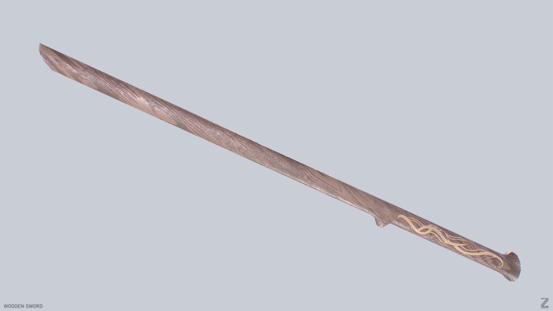 Wooden sword 3D-Modell .c4d .max .obj .3ds .fbx .stl .blend 