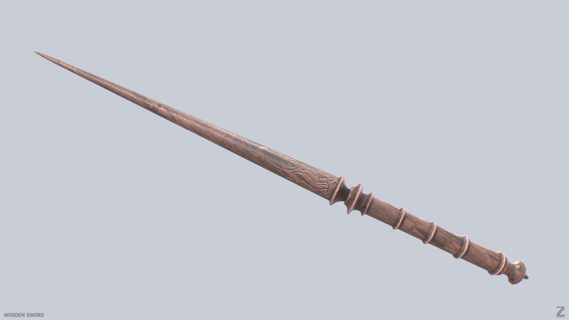 Wooden sword 3D Модель .c4d .max .obj .3ds .fbx .stl .blend 