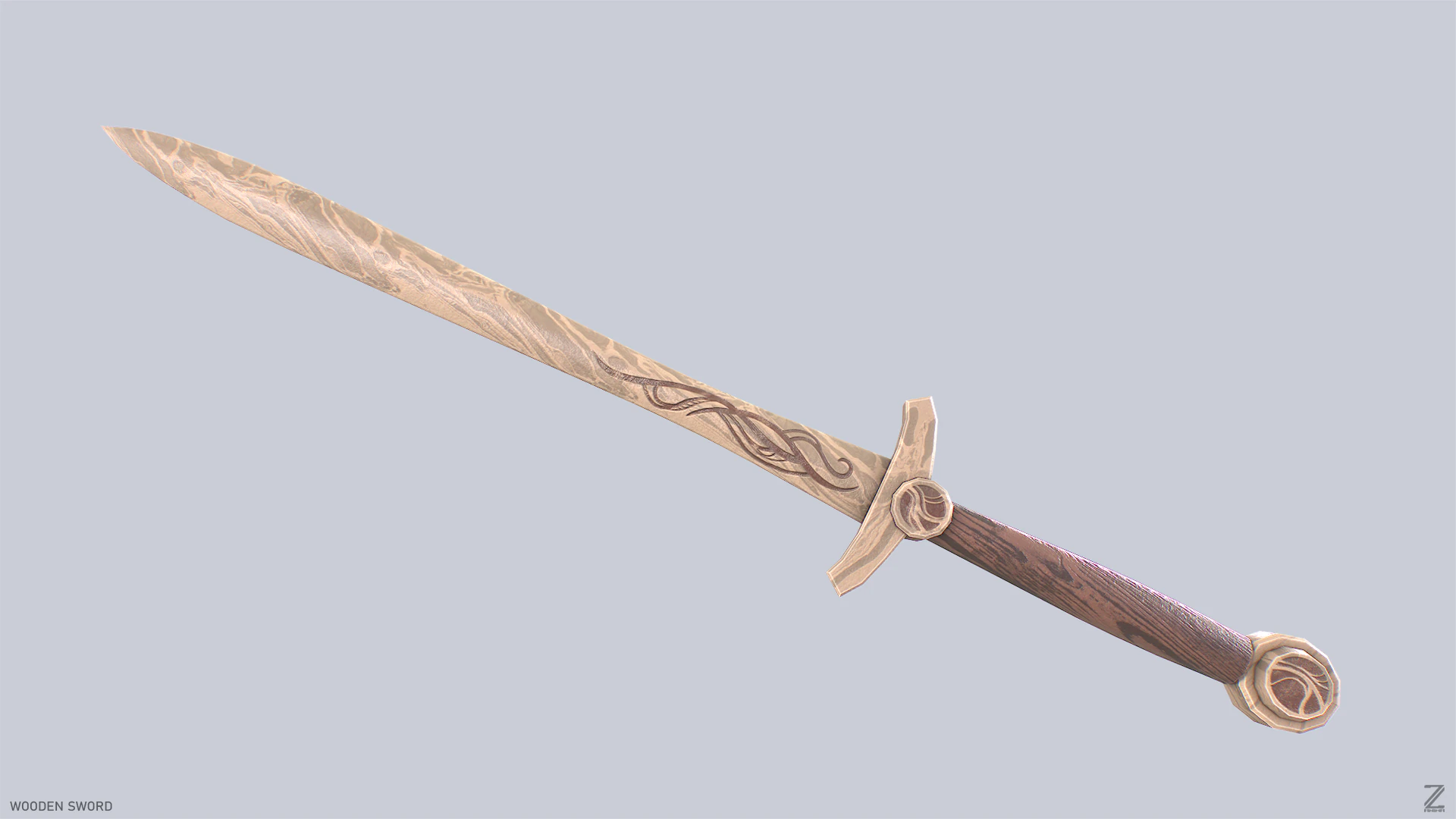 Wooden sword 3D Model .c4d .max .obj .3ds .fbx .stl .blend