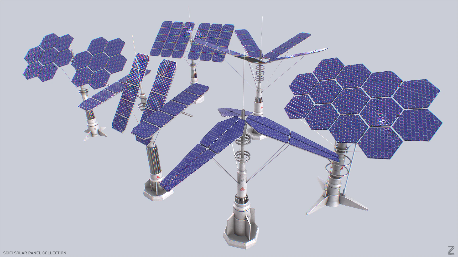Scifi solar panel collection 3D Model .c4d .max .obj .3ds .fbx .stl .blend 