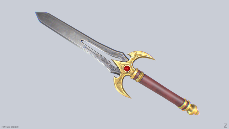 Fantasy dagger 3D Model .c4d .max .obj .3ds .fbx .stl .blend 