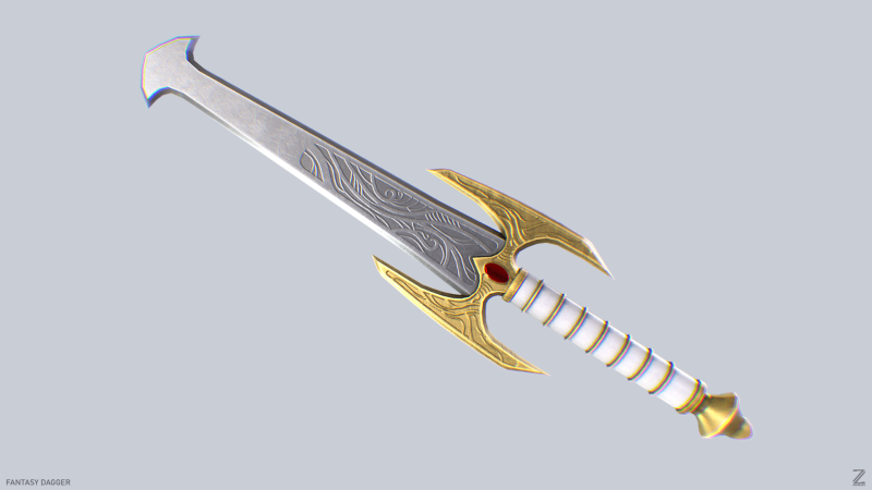 Fantasy dagger 3D Модель .c4d .max .obj .3ds .fbx .stl .blend 