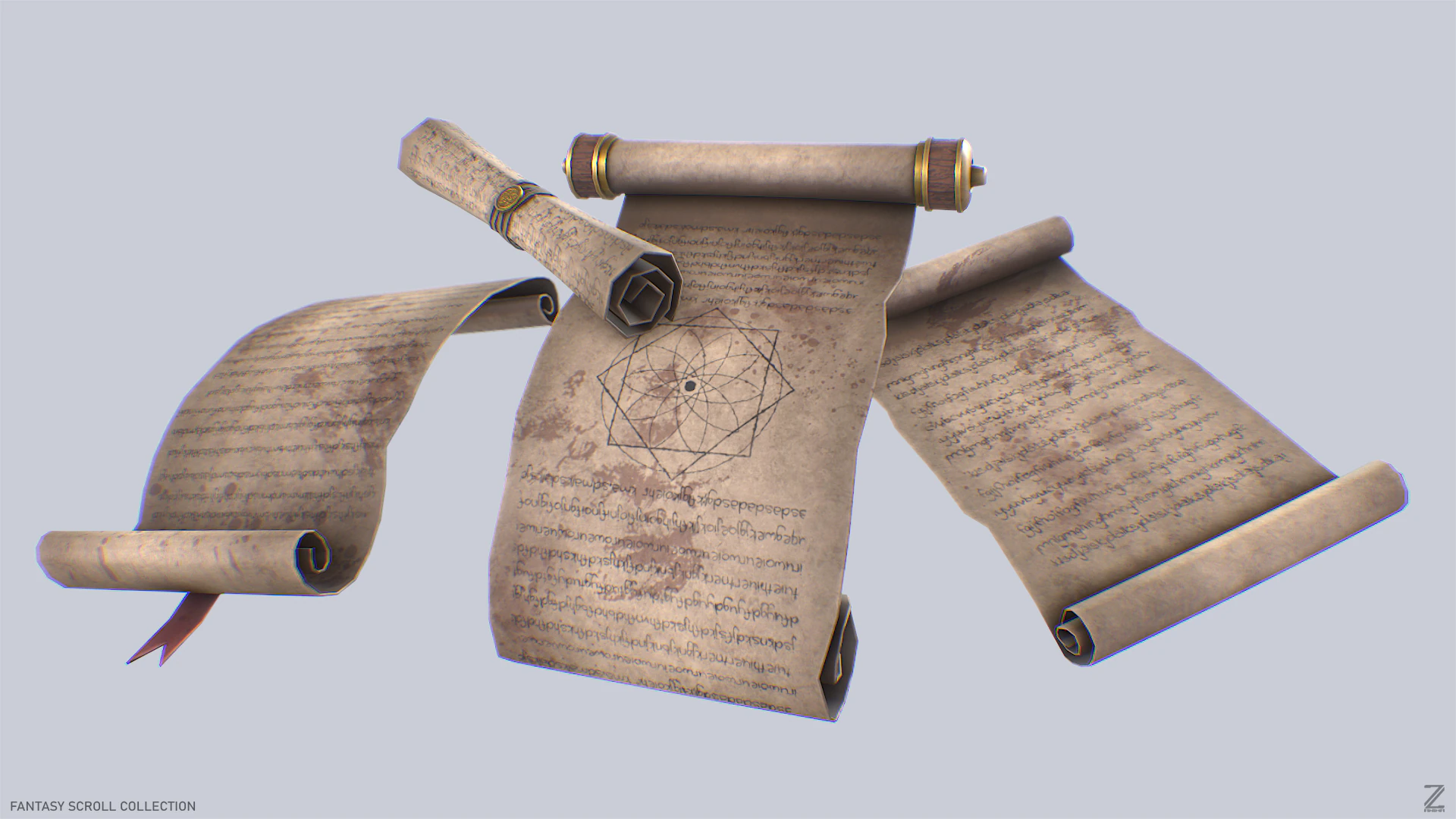 판타지 스크롤 컬렉션 3D 모델 .c4d .max .obj .3ds .fbx .stl .blend 