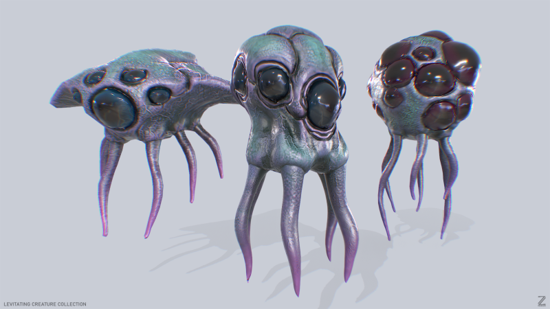 Levitating creature collection 3D 模型 .c4d .max .obj .3ds .fbx .stl .blend 