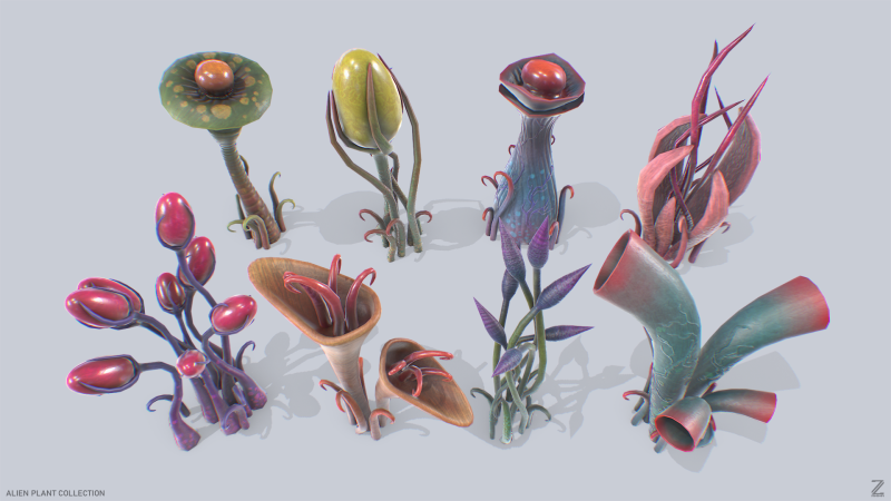 Alien plant collection 3D 모델 .c4d .max .obj .3ds .fbx .stl .blend 