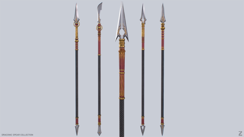Draconic spear collection Modèle 3D .c4d .max .obj .3ds .fbx .stl .blend 