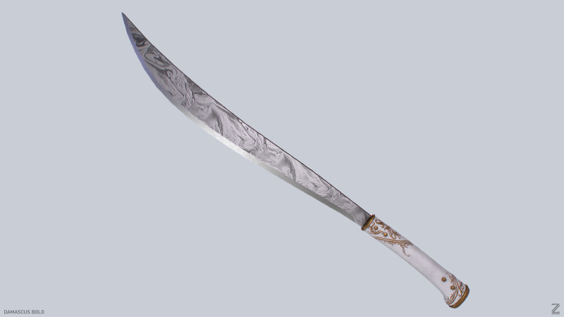 Damascus bolo 3D 모델 .c4d .max .obj .3ds .fbx .stl .blend 