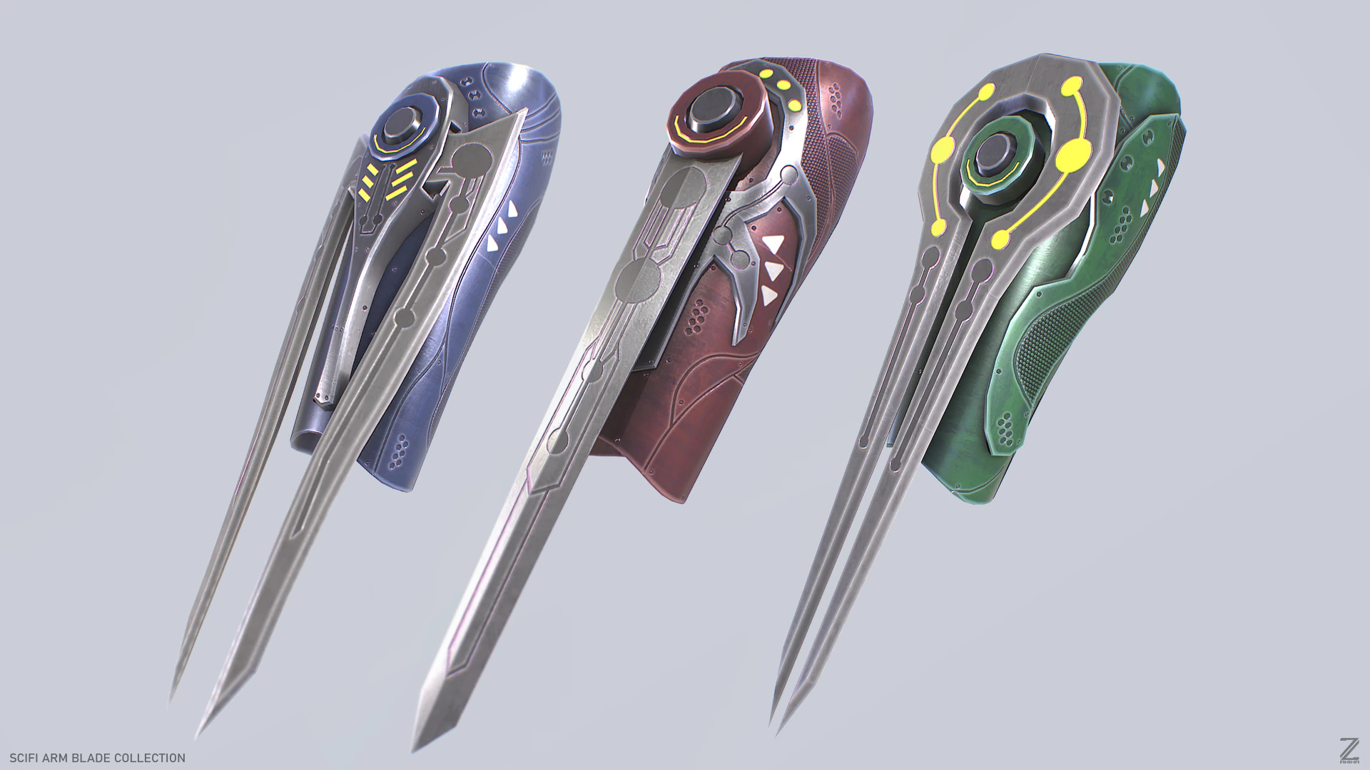 Scifi arm blade collection 3D Model .c4d .max .obj .3ds .fbx .stl .blend 