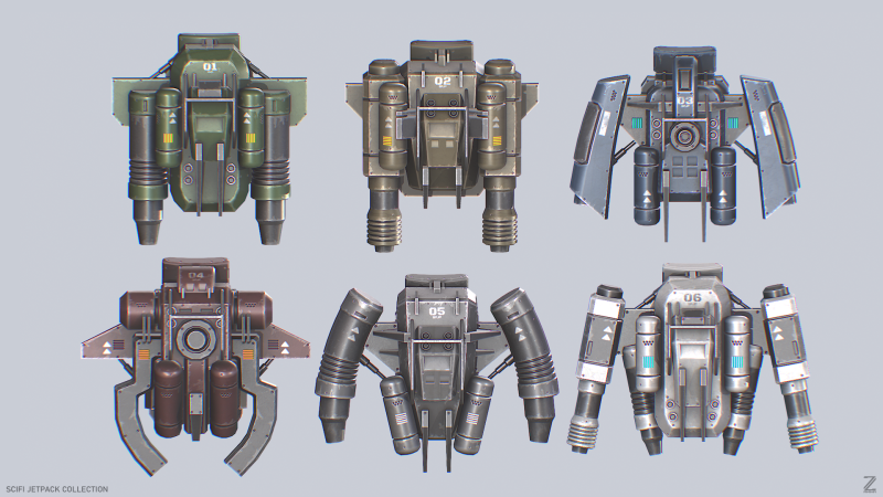 Scifi Jetpack collection Modelo 3D .c4d .max .obj .3ds .fbx .stl .blend 