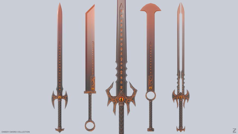 Ember sword collection 3D 模型 .c4d .max .obj .3ds .fbx .stl .blend 