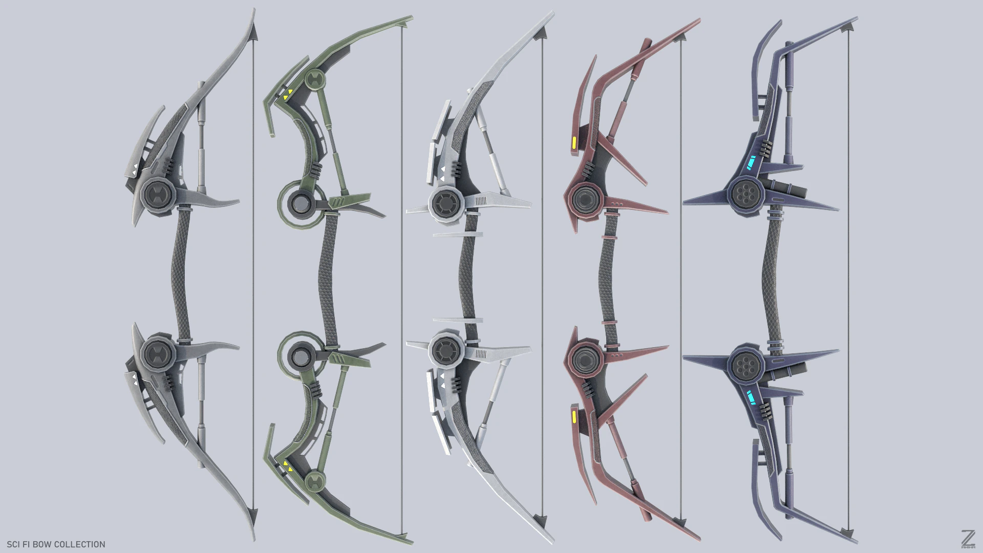 Scifi bow collection 3D Model .c4d .max .obj .3ds .fbx .stl .blend 