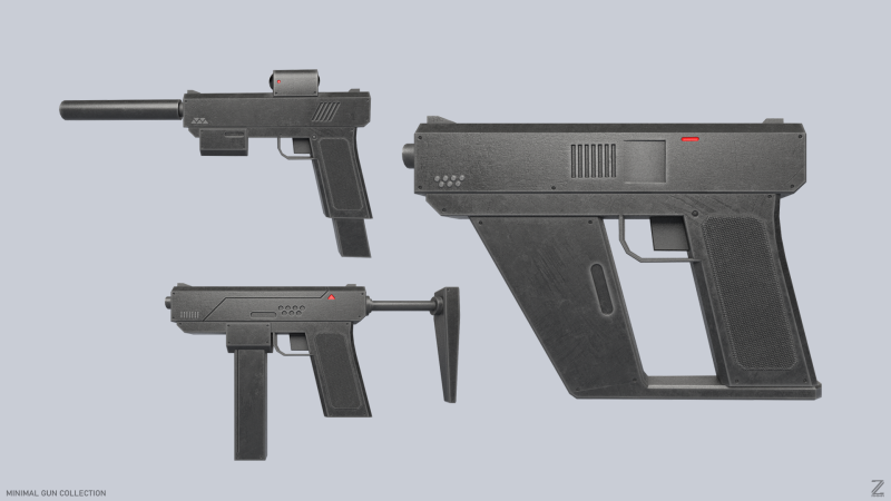 Minimal pistol collection 3D Модель .c4d .max .obj .3ds .fbx .stl .blend 