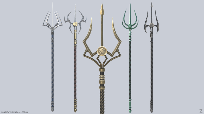 Fantasy trident collection Modelo 3D .c4d .max .obj .3ds .fbx .stl .blend 