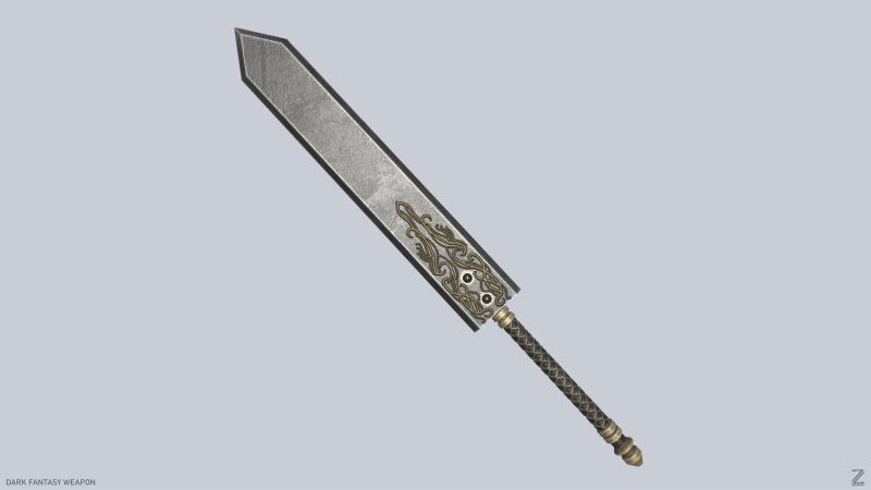 Dark fantasy weapon 3D Model .c4d .max .obj .3ds .fbx .stl .blend 