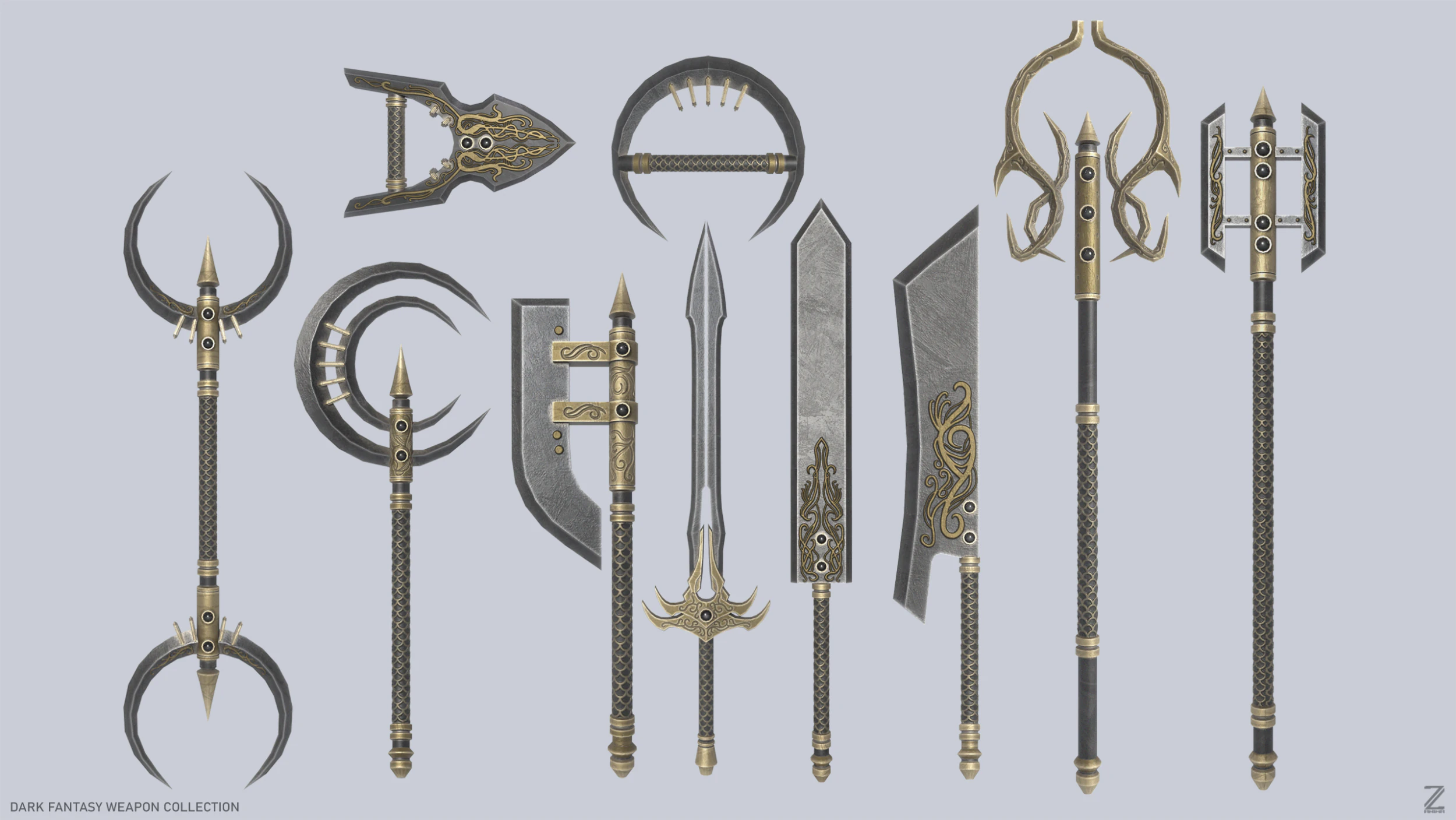 Dark fantasy weapon collection 3D Model .c4d .max .obj .3ds .fbx .stl .blend