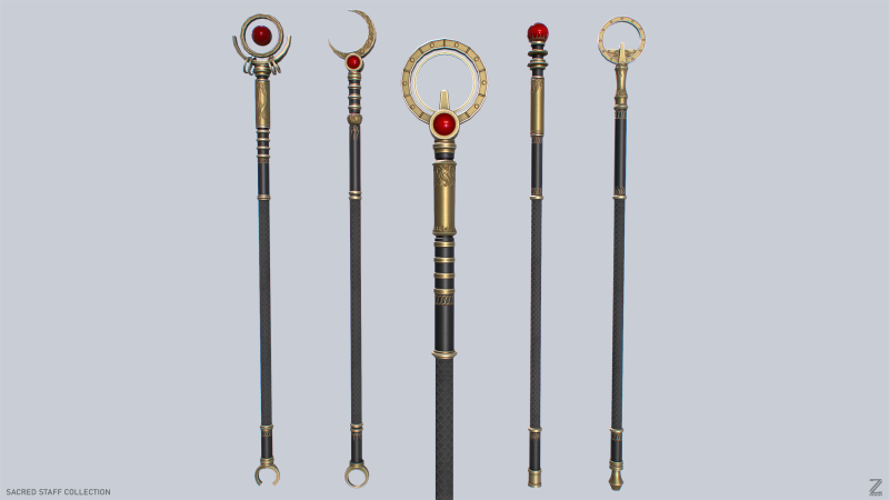 Sacred staff collection 3D Model .c4d .max .obj .3ds .fbx .stl .blend 