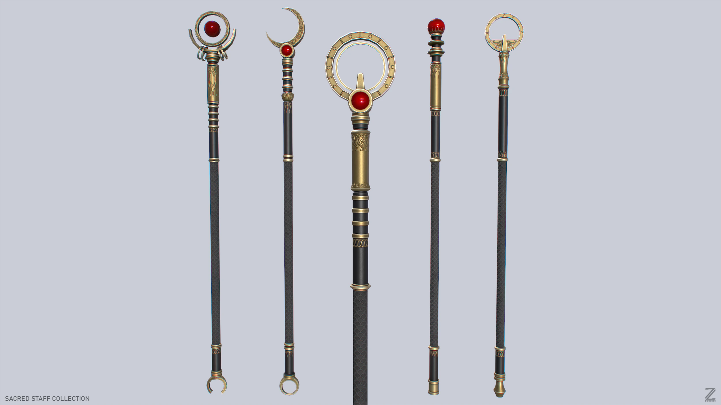 Sacred staff collection 3D Model .c4d .max .obj .3ds .fbx .stl .blend 