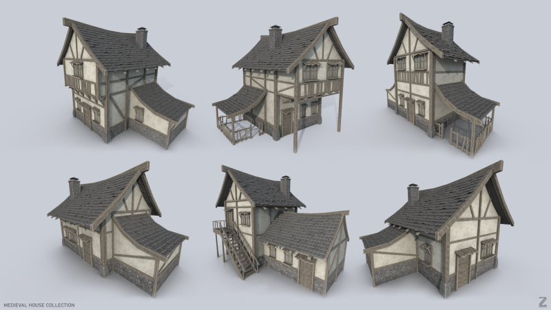Medieval house collection 3D मॉडल .c4d .max .obj .3ds .fbx .stl .blend 