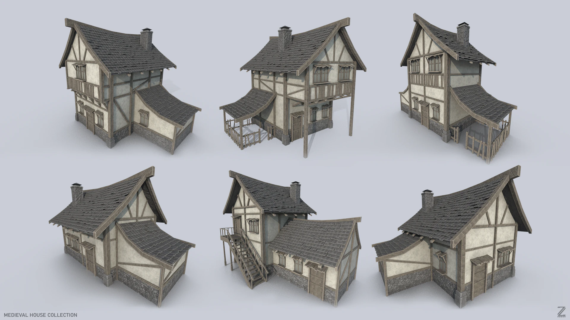 Medieval house collection 3D Model .c4d .max .obj .3ds .fbx .stl .blend 
