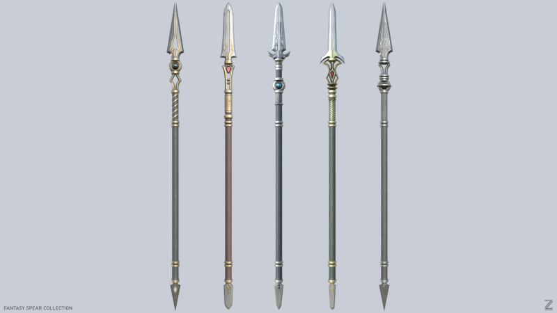 Fantasy spear collection 3D Model .c4d .max .obj .3ds .fbx .stl .blend 